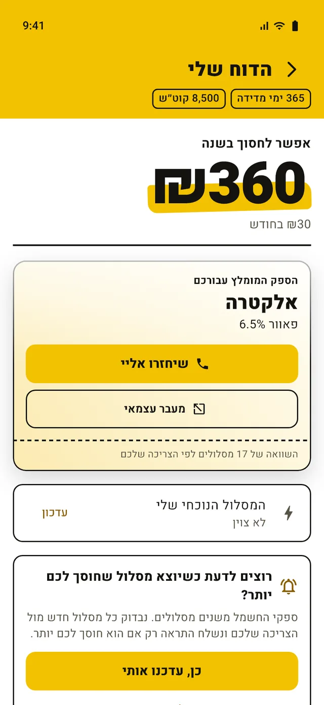 הדוח באפליקציה: אפשר לחסוך ₪360 בשנה, והספק המומלץ