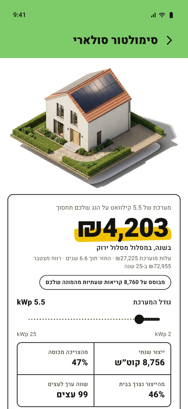 סימולטור סולארי לפי הצריכה של הבית